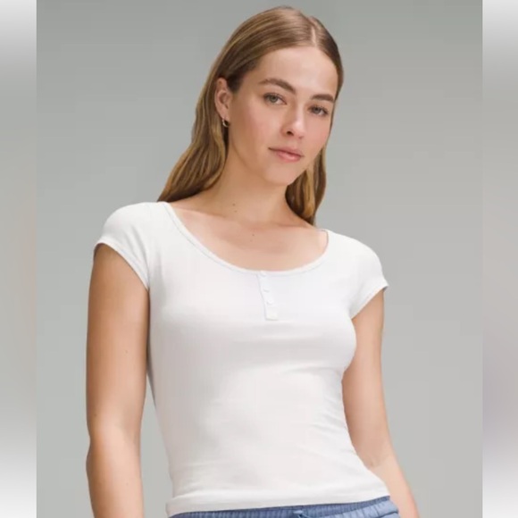 Cap-Sleeve Henley T-Shirt - Picture 2 of 7